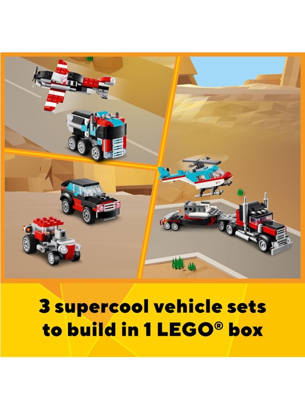 LEGO Creator 3 in 1 Flatbed Truck with Helicopter Toy, Transforms from Flatbed - Picture 2 of 6